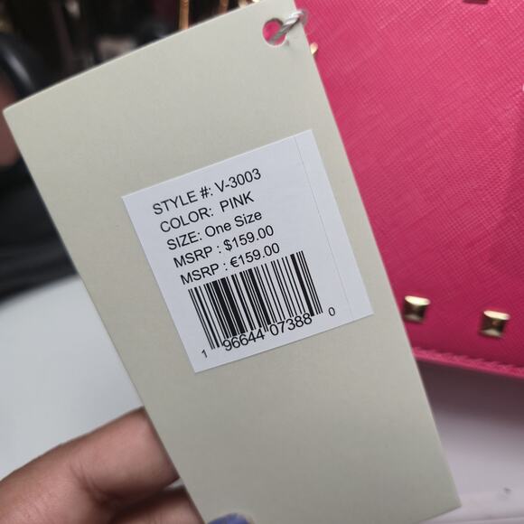 NWT Valentino Orlandi Pink Double Zip Cross body Camera Bag Logo Strap RV $159 - Picture 3 of 8